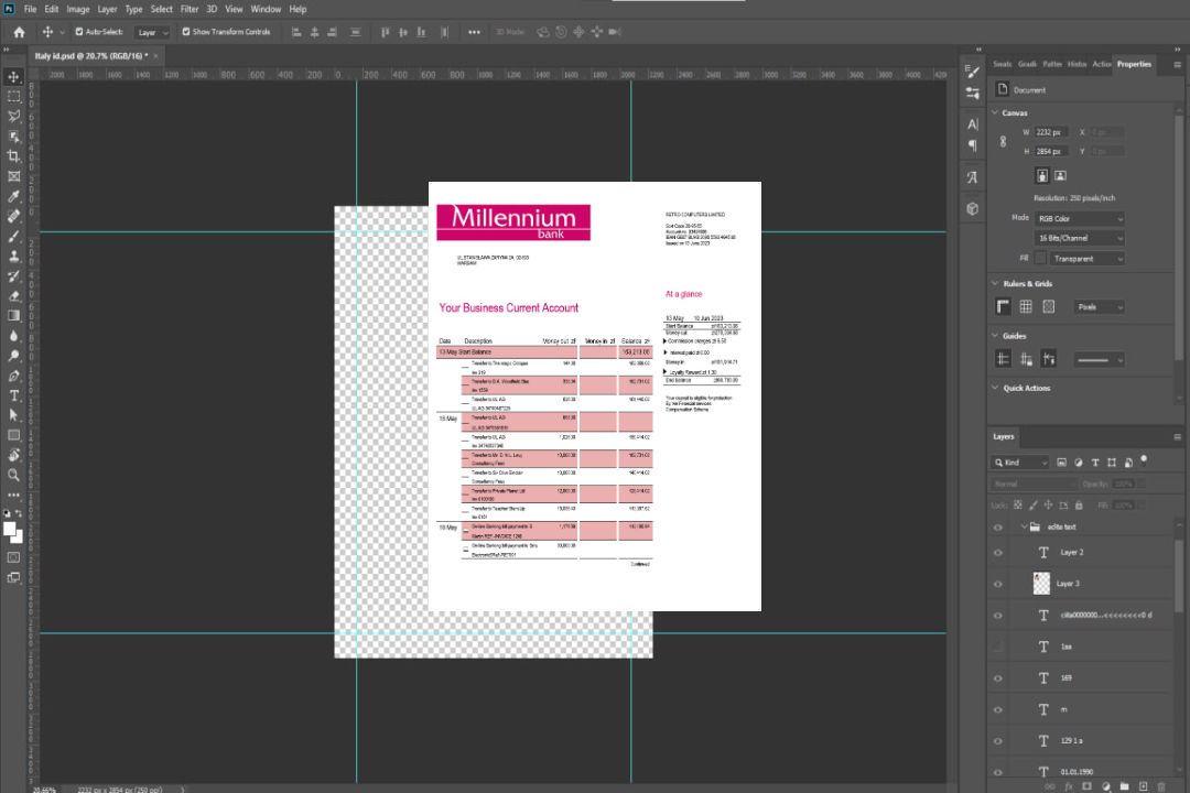 Modèle Word et PDF de relevé d'entreprise de Millenium Bank template Modèle Word et PDF de relevé d'entreprise de Millenium Bank template